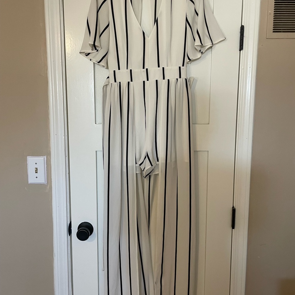 Striped White and Black Shorts Romper